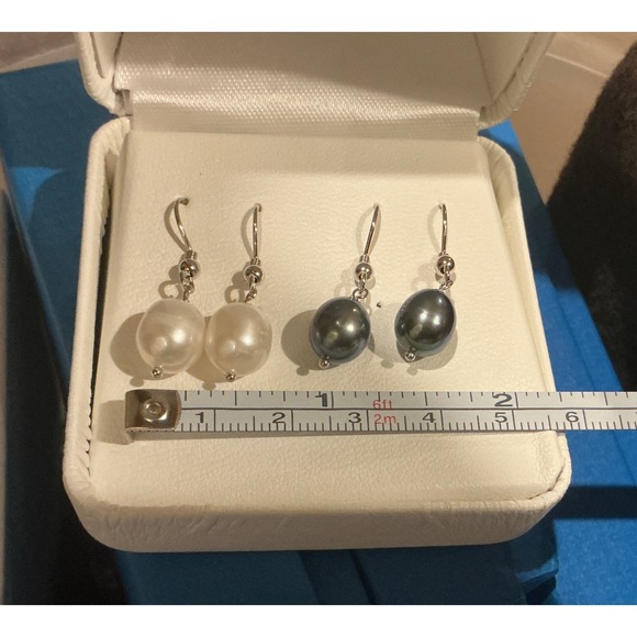 JTV White & Gray Pearl Drop Earrings Sterling Silver Dangle Hook Jewelry SET - Picture 7 of 8